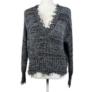 White Crow "A Frayed You'll Love It" Distressed Sweater Black White Size Small